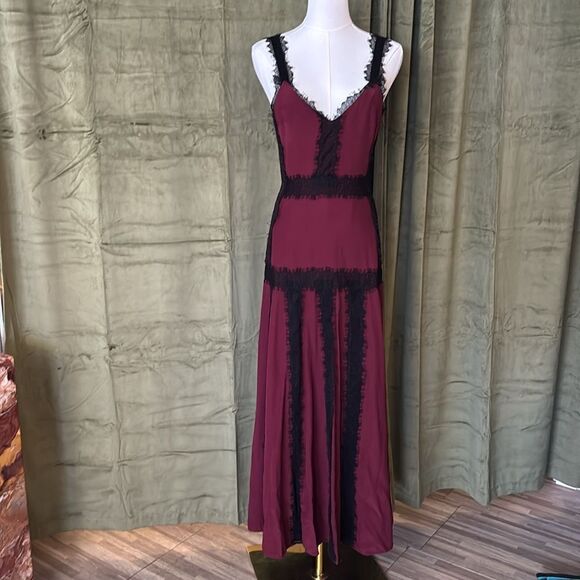 La Ligne 100% silk Elegant Burgundy and Black Lace maxi Dress, US0 - Picture 3 of 14